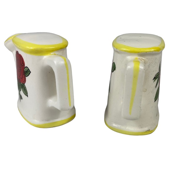 Vintage Cottagecore Floral Watering Pot Salt & Pepper Shaker Set Roses Yellow SP - Picture 5 of 10